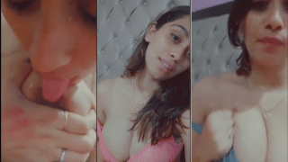 Sexy Indian GF’s Live Boob Lick Seduce Show