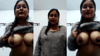 Cute Girl Shy Happy Live Call Boob Press Show