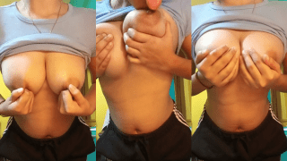 Sexy Girlfriend Presses Boobs and Licks Nipples Like Slut