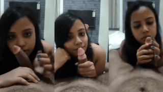 Cute Desi Girl Laying Flat Deep Eyes Examines Licks Cock & Gives Blowjob