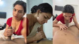 Beautiful Woman In Red Saree Gives Steamy Blowjob Then Strips For Cuddle