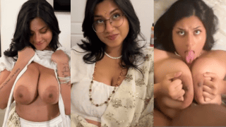Beautiful Big Boobies Desi Woman Excited for First BBC Titfuck in White Saree